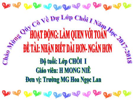 Bài giảng Mầm non Lớp Chồi - Hoạt động: Làm quen với Toán - Đề tài: Nhận biết Dài hơn- Ngắn hơn