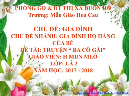 Bài giảng Mầm non Lớp Lá - Chủ đề: Gia đình - Đề tài: Truyện “Ba cô gái”