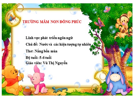 Bài giảng Mầm non Lớp Lá - Chủ đề: Nước và các hiện tượng tự nhiên - Thơ: Nắng bốn mùa