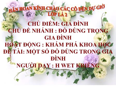 Bài giảng Mầm non Lớp Lá - Chủ điểm: Gia đình - Đề tài: Một số đồ dùng trong gia đình