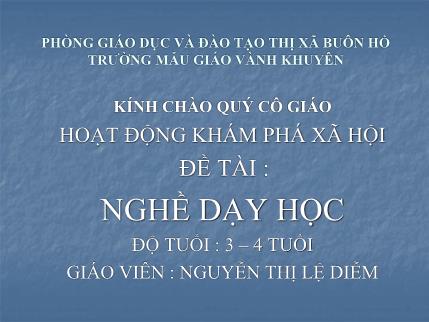 Bài giảng Mầm non Lớp Mầm - Hoạt động khám phá xã hội - Đề tài: Nghề dạy học