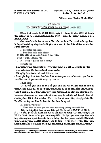 Kế hoạch Tổ chuyên môn Khối Lá và Chồi 2020- 2021