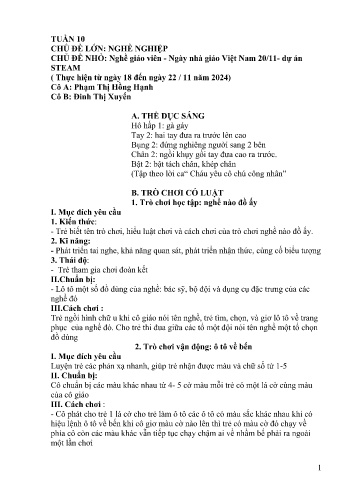 Giáo án Mầm non Lớp Chồi - Tuần 10 - Năm học 2024-2025 - Đinh Thị Xuyến - Phạm Thị Hồng Hạnh