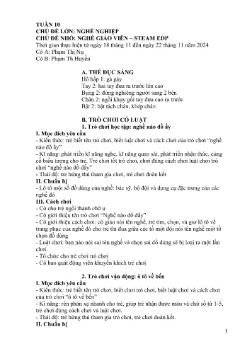 Giáo án Mầm non Lớp Chồi - Tuần 10 - Năm học 2024-2025 - Phạm Thu Huyền - Phạm Thị Nụ