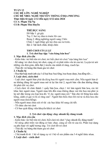 Giáo án Mầm non Lớp Chồi - Tuần 12 - Năm học 2024-2025 - Phạm Thu Huyền - Phạm Thị Nụ