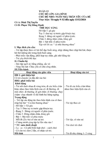 Giáo án Mầm non Lớp Chồi - Tuần 13 - Năm học 2024-2025 - Đinh Thị Xuyến - Phạm Thị Hồng Hạnh