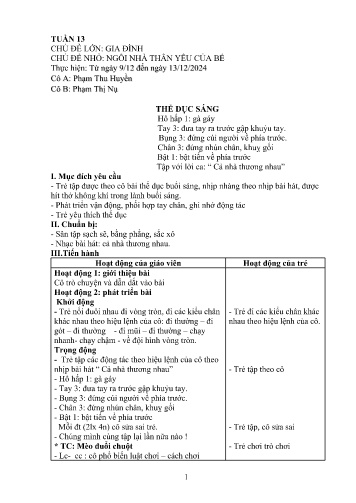 Giáo án Mầm non Lớp Chồi - Tuần 13 - Năm học 2024-2025 - Phạm Thu Huyền - Phạm Thị Nụ