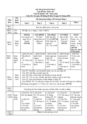 Giáo án Mầm non Lớp Chồi - Tuần 20 - Chủ đề lớn: Thực vật - Chủ đề nhánh: Tết - Mùa xuân - Năm học 2024-2025