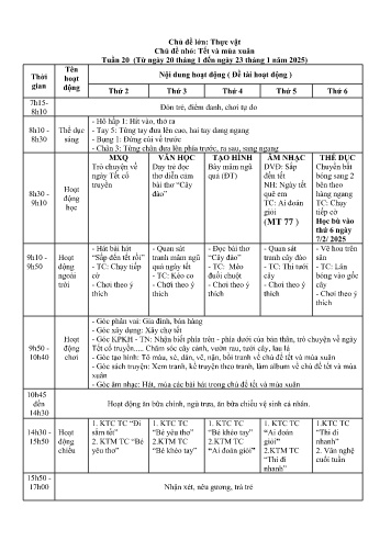 Giáo án Mầm non Lớp Chồi - Tuần 20 - Chủ đề lớn: Thực vật - Chủ đề nhỏ: Tết và mùa xuân - Năm học 2024-2025