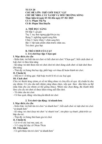 Giáo án Mầm non Lớp Chồi - Tuần 20 - Năm học 2024-2025 - Phạm Thu Huyền - Phạm Thị Nụ