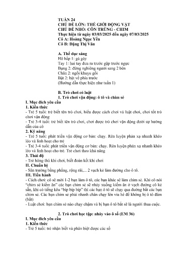 Giáo án Mầm non Lớp Chồi - Tuần 24 - Năm học 2024-2025 - Đặng Thị Văn - Hoàng Ngọc Yến