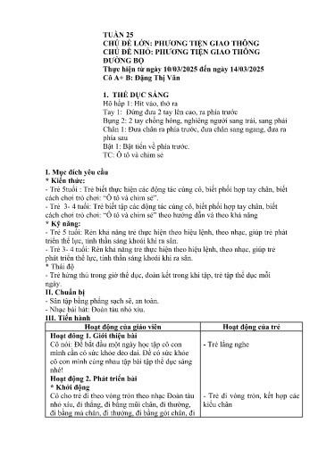 Giáo án Mầm non Lớp Chồi - Tuần 25 - Năm học 2024-2025 - Đặng Thị Văn - Hoàng Ngọc Yến