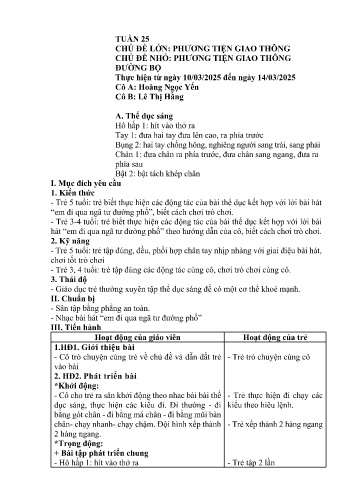 Giáo án Mầm non Lớp Chồi - Tuần 25 - Năm học 2024-2025 - Lê Thị Hằng - Hoàng Ngọc Yến