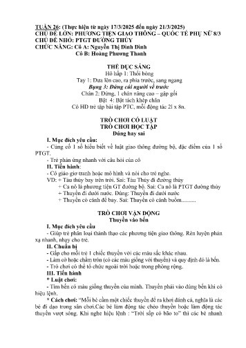 Giáo án Mầm non Lớp Chồi - Tuần 26 - Năm học 2024-2025 - Hoàng Phương Thanh - Nguyễn Thị Đình Đình