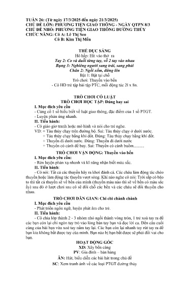 Giáo án Mầm non Lớp Chồi - Tuần 26 - Năm học 2024-2025 - Lê Thị Seo - Kim Thị Mến