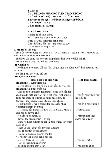 Giáo án Mầm non Lớp Chồi - Tuần 26 - Năm học 2024-2025 - Phạm Thu Huyền - Phạm Thị Nụ