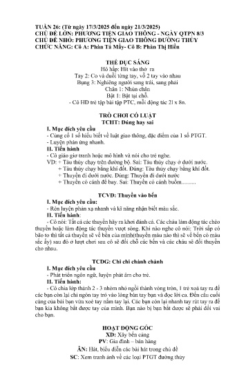 Giáo án Mầm non Lớp Chồi - Tuần 26 - Năm học 2024-2025 - Phàn Thị Hiền - Phàn Tả Mẩy