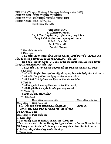 Giáo án Mầm non Lớp Chồi - Tuần 28 - Năm học 2024-2025 - Lê Thị Seo - Kim Thị Mến