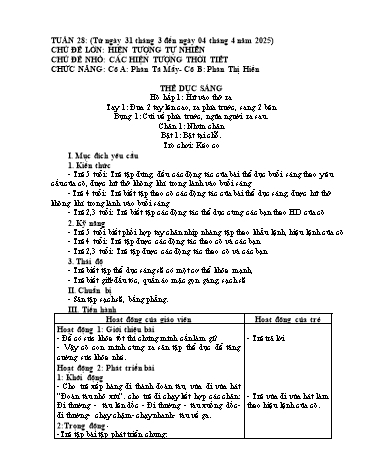 Giáo án Mầm non Lớp Chồi - Tuần 28 - Năm học 2024-2025 - Phàn Thị Hiền - Phàn Tả Mẩy