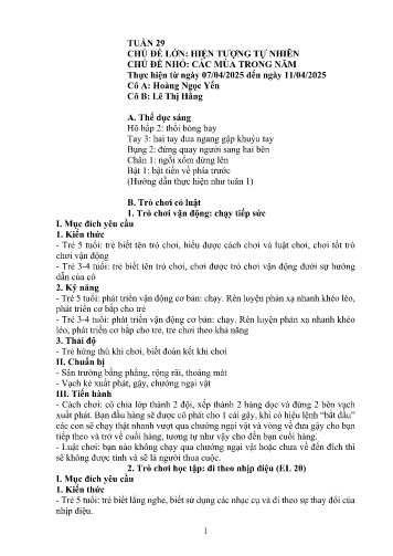 Giáo án Mầm non Lớp Chồi - Tuần 29 - Năm học 2024-2025 - Lê Thị Hằng - Hoàng Ngọc Yến