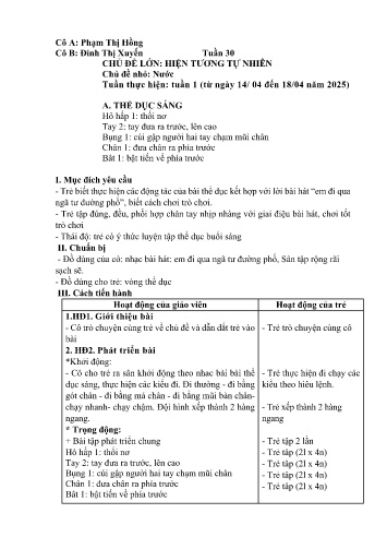 Giáo án Mầm non Lớp Chồi - Tuần 30 - Đinh Thị Xuyến - Phạm Thị Hồng