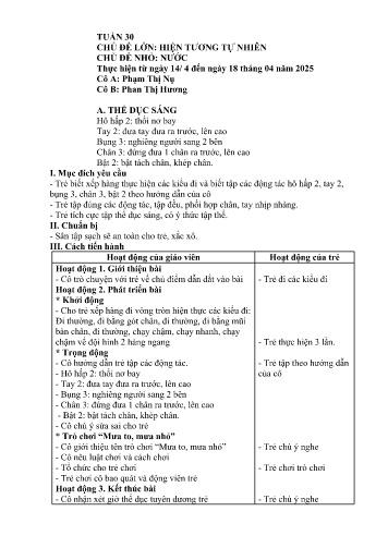 Giáo án Mầm non Lớp Chồi - Tuần 30 - Năm học 2024-2025 - Phan Thị Hương - Phạm Thị Nụ