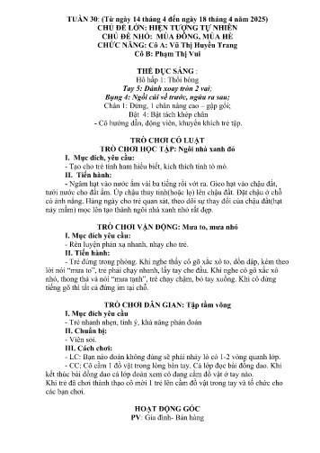 Giáo án Mầm non Lớp Chồi - Tuần 30 - Năm học 2024-2025 - Vũ Thị Huyền Trang - Phạm Thị Vui