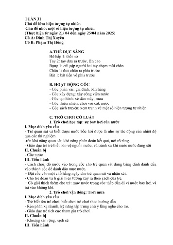 Giáo án Mầm non Lớp Chồi - Tuần 31 - Năm học 2024-2025 - Đinh Thị Xuyến - Phạm Thị Hồng