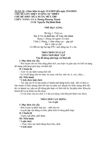 Giáo án Mầm non Lớp Chồi - Tuần 31 - Năm học 2024-2025 - Hoàng Phương Thanh - Nguyễn Thị Đình Đình