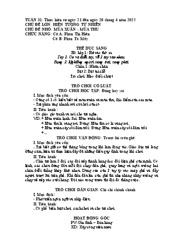 Giáo án Mầm non Lớp Chồi - Tuần 31 - Năm học 2024-2025 - Phàn Thị Hiền - Phàn Tả Mẩy