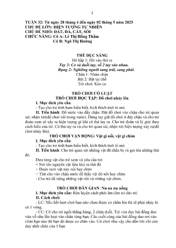 Giáo án Mầm non Lớp Chồi - Tuần 32 - Năm học 2024-2025 - Lê Thị Hồng Thắm - Ngô Thị Hường