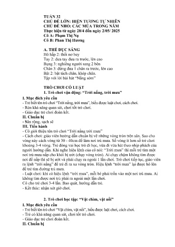 Giáo án Mầm non Lớp Chồi - Tuần 32 - Năm học 2024-2025 - Phan Thị Hương - Phạm Thị Nụ