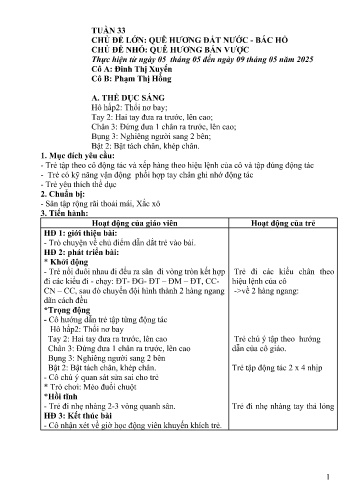 Giáo án Mầm non Lớp Chồi - Tuần 33 - Năm học 2024-2025 - Đinh Thị Xuyến - Phạm Thị Hồng