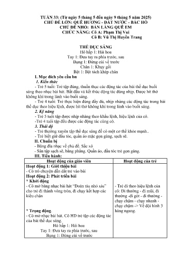 Giáo án Mầm non Lớp Chồi - Tuần 33 - Năm học 2024-2025 - Vũ Thị Huyền Trang - Phạm Thị Vui