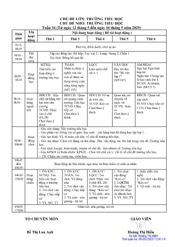 Giáo án Mầm non Lớp Chồi - Tuần 34 - Chủ đề lớn : Trường tiểu học - Chủ đề nhỏ: Trường tiểu học - Năm học 2024-2025
