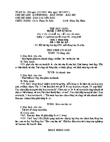 Giáo án Mầm non Lớp Chồi - Tuần 34 - Năm học 2024-2025 - Phàn Thị Hiền - Phàn Tả Mẩy