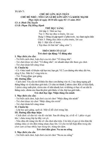 Giáo án Mầm non Lớp Chồi - Tuần 7 - Đinh Thị Xuyến - Phạm Thị Hồng