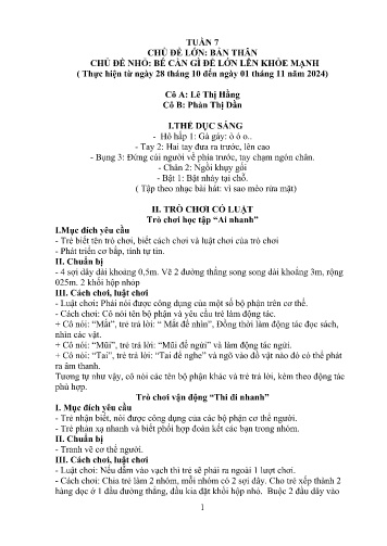 Giáo án Mầm non Lớp Chồi - Tuần 7 - Năm học 2024-2025 - Lê Thị Hằng - Phàn Thị Dần