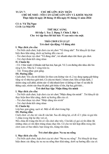 Giáo án Mầm non Lớp Chồi - Tuần 7 - Năm học 2024-2025 - Lò Mùi Pết - Vũ Thị Ngọc