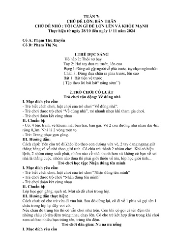 Giáo án Mầm non Lớp Chồi - Tuần 7 - Năm học 2024-2025 - Phạm Thu Huyền - Phạm Thị Nụ
