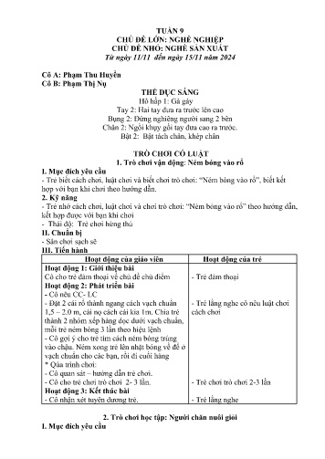 Giáo án Mầm non Lớp Chồi - Tuần 9 - Năm học 2024-2025 - Phạm Thu Huyền - Phạm Thị Nụ