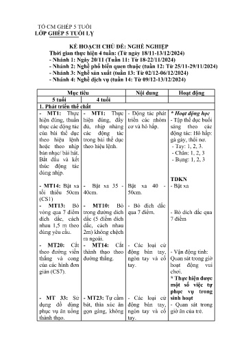 Giáo án Mầm non Lớp ghép - Chủ đề: Nghề nghiệp - Năm học 2024-2025