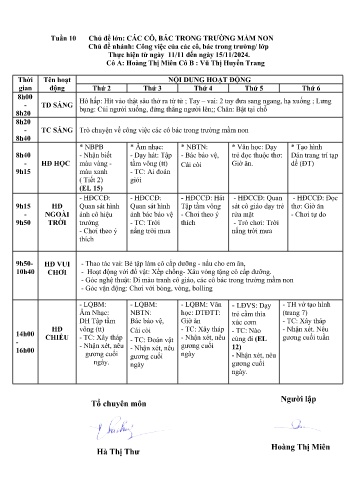 Giáo án Mầm non Lớp ghép - Tuần 10 - Năm học 2024-2025 - Vũ Thị Huyền Trang - Hoàng Thị Miên
