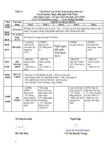 Giáo án Mầm non Lớp ghép - Tuần 11 - Năm học 2024-2025 - Vũ Thị Huyền Trang - Hoàng Thị Miên