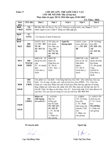 Giáo án Mầm non Lớp ghép - Tuần 17 - Năm học 2024-2025 - Lương Thị Hiếu - Trần Thị Thu Thảo