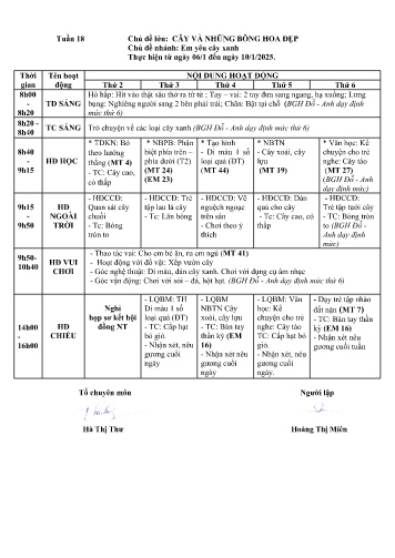 Giáo án Mầm non Lớp ghép - Tuần 18 - Chủ đề lớn: Cây và những bông hoa đẹp - Chủ đề nhánh: Em yêu cây xanh - Năm học 2024-2025