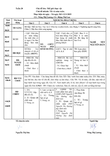 Giáo án Mầm non Lớp ghép - Tuần 20 - Năm học 2024-2025 - Đặng Thị Lan - Nông Thị Lương