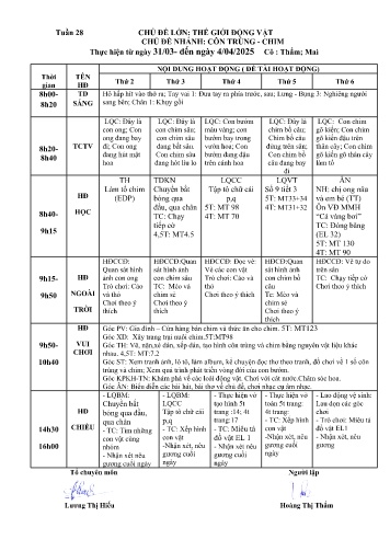 Giáo án Mầm non Lớp ghép - Tuần 28 - Năm học 2024-2025 - Bùi Thị Mai - Hoàng Thị Thắm