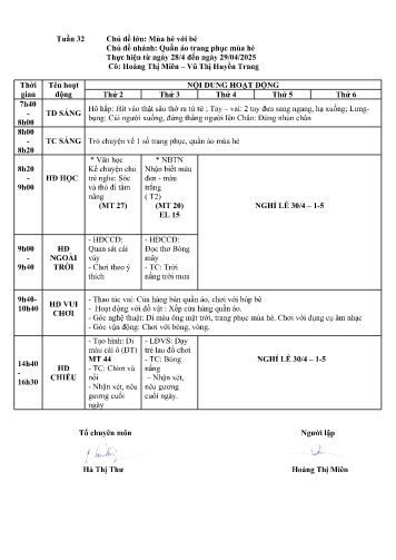 Giáo án Mầm non Lớp ghép - Tuần 32 - Năm học 2024-2025 - Vũ Thị Huyền Trang - Hoàng Thị Miên