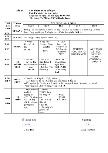 Giáo án Mầm non Lớp ghép - Tuần 34 - Năm học 2024-2025 - Vũ Thị Huyền Trang - Hoàng Thị Miên